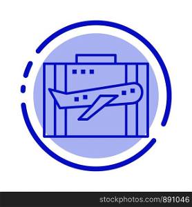 Travel, Baggage, Business, Case, Luggage, Portfolio, Suitcase Blue Dotted Line Line Icon