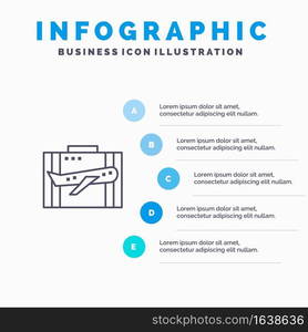 Travel, Baggage, Business, Case, Luggage, Portfolio, Suitcase Line icon with 5 steps presentation infographics Background