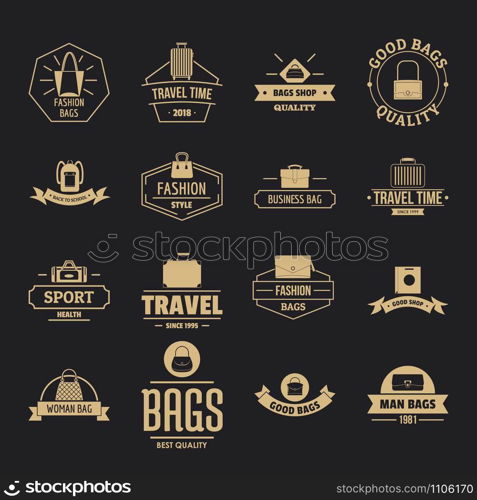 Travel baggage logo icons set. Simple illustration of 16 travel baggage logo vector icons for web. Travel baggage logo icons set, simple style