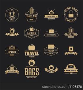 Travel baggage logo icons set. Simple illustration of 16 travel baggage logo vector icons for web. Travel baggage logo icons set, simple style
