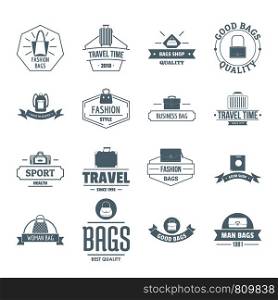 Travel baggage logo icons set. Simple illustration of 16 travel baggage logo vector icons for web. Travel baggage logo icons set, simple style