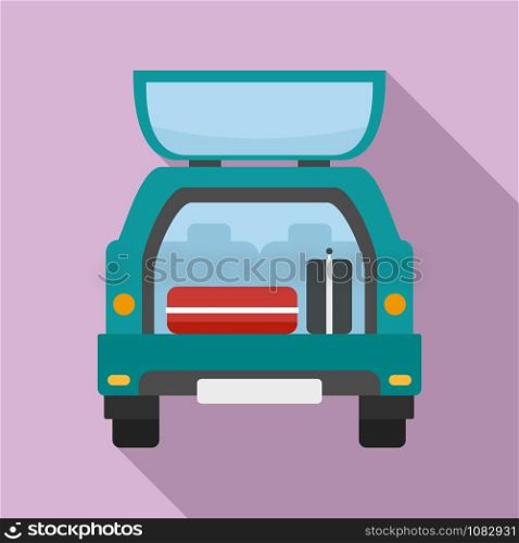 Travel bags in car icon. Flat illustration of travel bags in car vector icon for web design. Travel bags in car icon, flat style