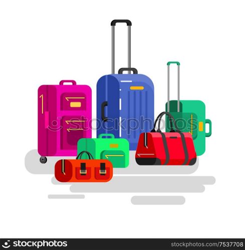 Travel bags in various colors. Luggage suitcase isolated on white background. Travel bags . Luggage suitcase