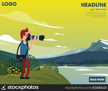 travel banner lake scenery tourists icons