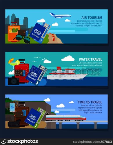 Travel banners set in modern flat style vector illustration. Travel banners set