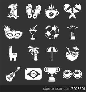 Travel Brazil icons set vector white isolated on grey background . Travel Brazil icons set grey vector
