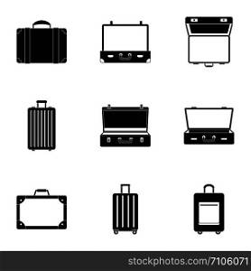 Travel briefcase icon set. Simple set of 9 travel briefcase vector icons for web design on white background. Travel briefcase icon set, simple style