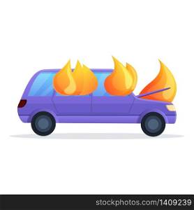 Travel car on fire icon. Cartoon of travel car on fire vector icon for web design isolated on white background. Travel car on fire icon, cartoon style