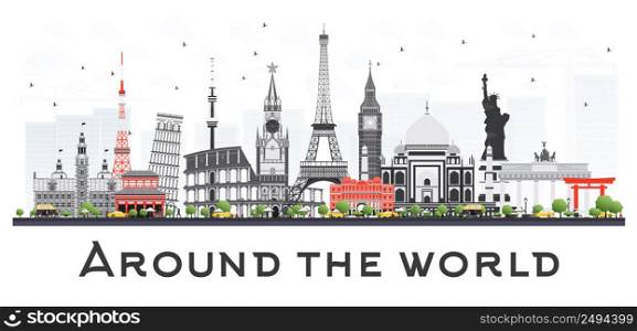Travel Concept Around the World with Famous International Landmarks. Vector Illustration. Business and Tourism Concept. Image for Presentation, Placard, Banner or Web Site.
