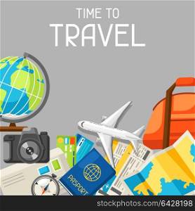 Travel concept illustration. Traveling background with tourist items. Top view. Travel concept illustration. Traveling background with tourist items. Top view.