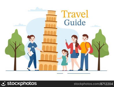 Travel Guide and Tour with Showing Interesting Places to Kids or Tourist for Planning Vacation in Flat Cartoon Hand Drawn Templates Illustration