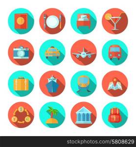 Travel icon flat set with tourist and summer vacation symbols isolated vector illustration. Travel Icon Flat