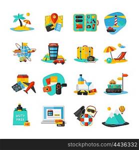 Travel Icon Set. Decorative isolated icon set with different ways to spend vacation holidays and weekend vector illustration