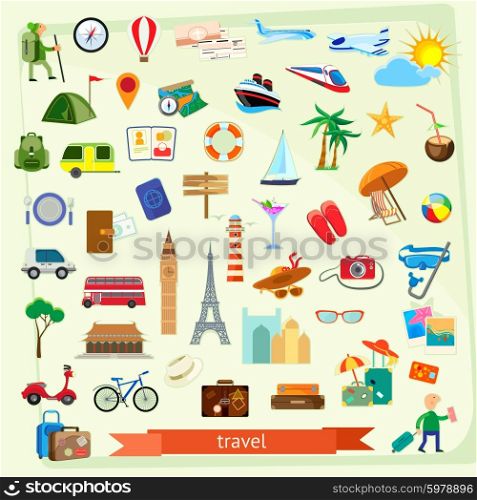 Travel icon set, flat design