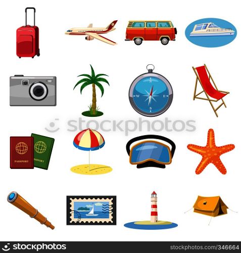 Travel Icons set in cartoon style isolated on white background. Travel Icons set