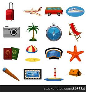Travel Icons set in cartoon style isolated on white background. Travel Icons set