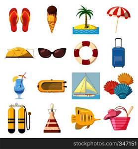 Travel Icons set in cartoon style isolated on white background. Travel Icons set, cartoon style