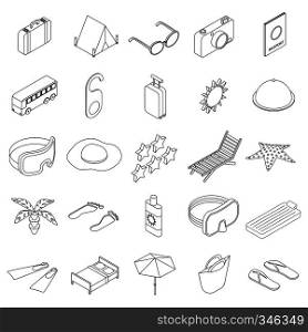 Travel icons set in isometric 3d style isolated on white. Travel icons set, isometric 3d style