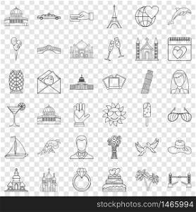 Travel icons set. Outline style of 36 travel vector icons for web for any design. Travel icons set, outline style