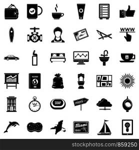 Travel icons set. Simple style of 36 travel vector icons for web isolated on white background. Travel icons set, simple style