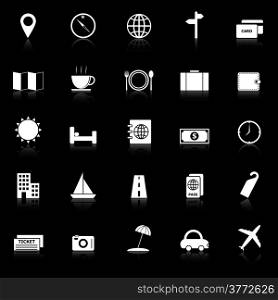 Travel icons with reflect on black background, stock vector