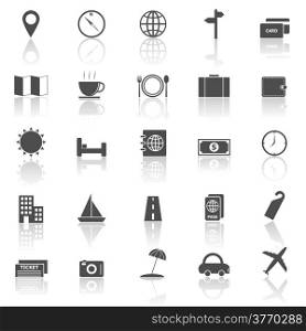 Travel icons with reflect on white background, stock vector