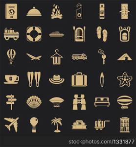 Travel in summer icons set. Simple style of 36 travel in summer vector icons for web for any design. Travel in summer icons set, simple style