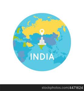 Travel India Conceptual Poster. Travel India conceptual poster in flat style design. Summer vacation in exotic countries illustration. Journey to India vector template. Planet center of the spiritual and religious tourism concept.