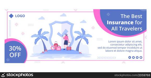 Travel Insurance Cover Template Flat Design Illustration Editable of Square Background Suitable for Social media, Greeting Card and Web Internet Ads
