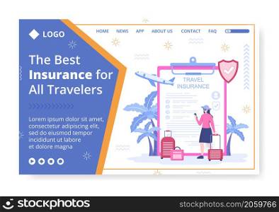 Travel Insurance Landing Page Template Flat Design Illustration Editable of Square Background Suitable for Social media, Greeting Card and Web Internet Ads