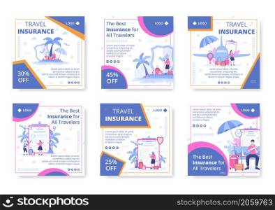 Travel Insurance Post Template Flat Design Illustration Editable of Square Background Suitable for Social media, Greeting Card and Web Internet Ads
