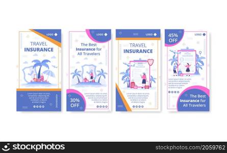 Travel Insurance Stories Template Flat Design Illustration Editable of Square Background Suitable for Social media, Greeting Card and Web Internet Ads