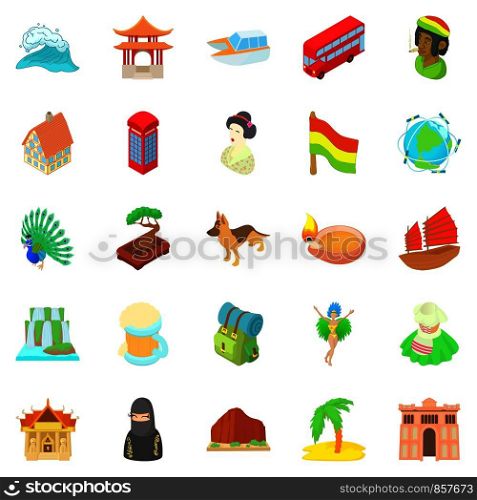 Travel landmark icons set. Cartoon set of 25 travel landmark vector icons for web isolated on white background. Travel landmark icons set, cartoon style