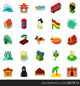 Travel landmark icons set. Cartoon set of 25 travel landmark vector icons for web isolated on white background. Travel landmark icons set, cartoon style