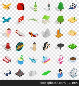 Travel landmark icons set. Isometric style of 36 travel landmark vector icons for web for any design. Travel landmark icons set, isometric style