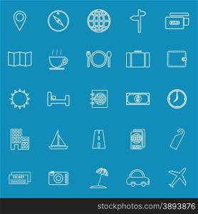 Travel line icons on blue background, stock vector