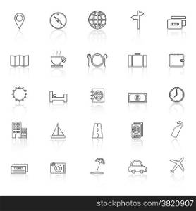Travel line icons with reflect on white background, stock vector
