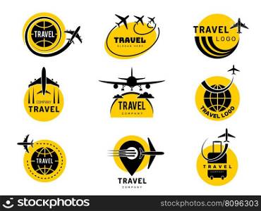 Travel logo. Adventure and exploration world concept identity for tourist agency air trip logotype recent vector templates. Illustration of travel and adventure logo design. Travel logo. Adventure and exploration world concept identity for tourist agency air trip logotype recent vector templates
