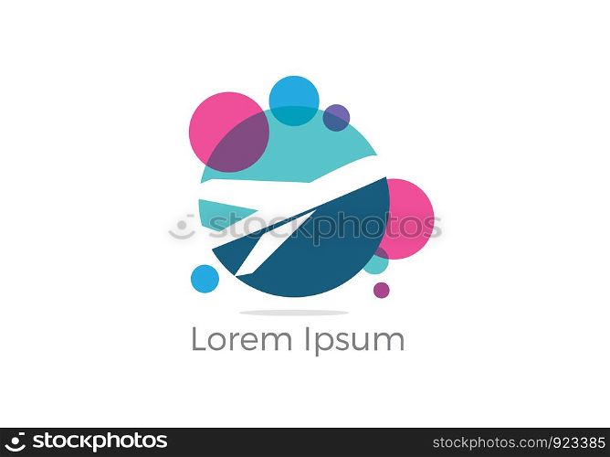Travel logo design. Airplane in circle vector illustration. Holidays and tourism symbol.