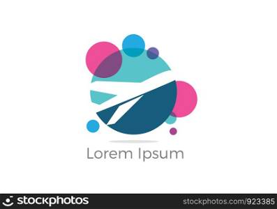 Travel logo design. Airplane in circle vector illustration. Holidays and tourism symbol.