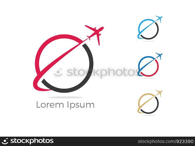 Travel logo design. Airplane in cloud vector illustration. Holidays and tourism symbol.