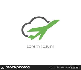 Travel logo design. Airplane in cloud vector illustration. Holidays and tourism symbol.