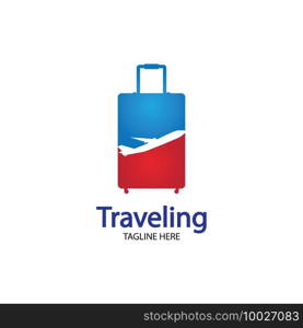 Travel logo, holidays, tourism, business trip company logo design. bag vector with airplane