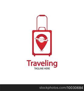 Travel logo, holidays, tourism, business trip company logo design. bag vector with airplane
