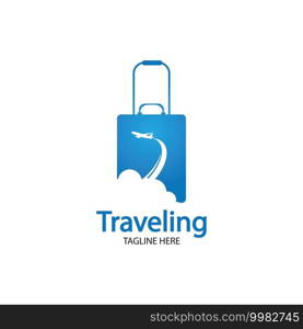 Travel logo, holidays, tourism, business trip company logo design. bag vector with airplane