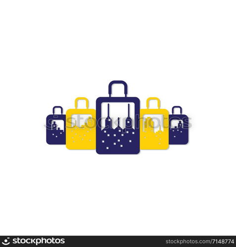 Travel logo vector. Travel bag with beauty city silhouette.