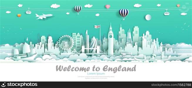 Travel london england famous landmarks Europe downtown country of island,Tour city architecture downtown to london with origami paper cut cute for travel business landmark england. Vector illustration