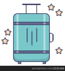 Travel luggage. Bright suitcase with wheels for travel, tourism and vacation. Vector illustration