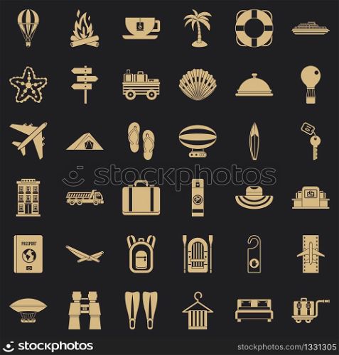 Travel luggage icons set. Simple style of 36 travel luggage vector icons for web for any design. Travel luggage icons set, simple style