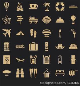 Travel luggage icons set. Simple style of 36 travel luggage vector icons for web for any design. Travel luggage icons set, simple style